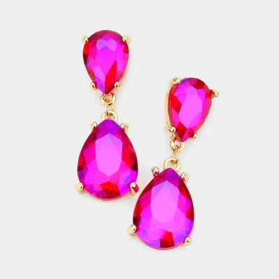 Fashnzfab Double Teardrop Link Dangle Evening Earrings In Pink
