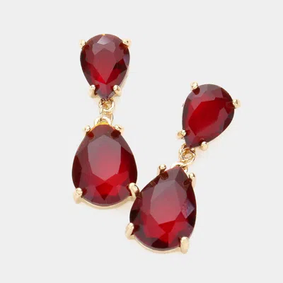 Fashnzfab Double Teardrop Link Dangle Evening Earrings In Red