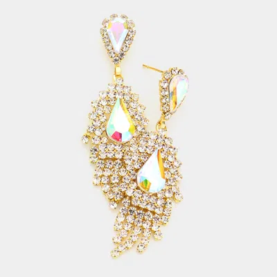 Fashnzfab Double Teardrop Stone Accented Dangle Evening Earrings - Ab, Gold