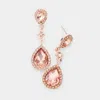 Fashnzfab Double Teardrop Stone Accented Dangle Evening Earrings - Peach In Gold