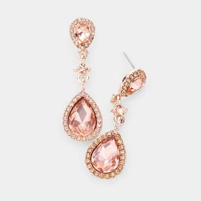 Fashnzfab Double Teardrop Stone Accented Dangle Evening Earrings - Peach In Gold