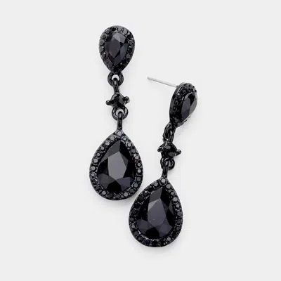 Fashnzfab Double Teardrop Stone Accented Dangle Evening Earrings In Black