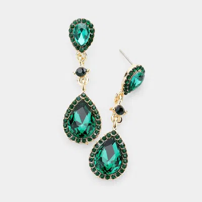Fashnzfab Double Teardrop Stone Accented Dangle Evening Earrings In Gold