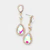 Fashnzfab Double Teardrop Stone Accented Dangle Evening Earrings In Gold