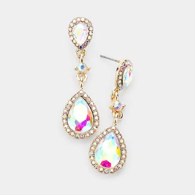 Fashnzfab Double Teardrop Stone Accented Dangle Evening Earrings In Gold