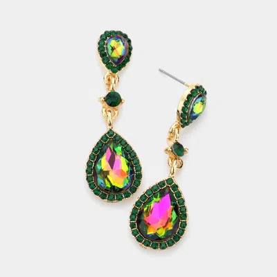 Fashnzfab Double Teardrop Stone Accented Dangle Evening Earrings In Multi