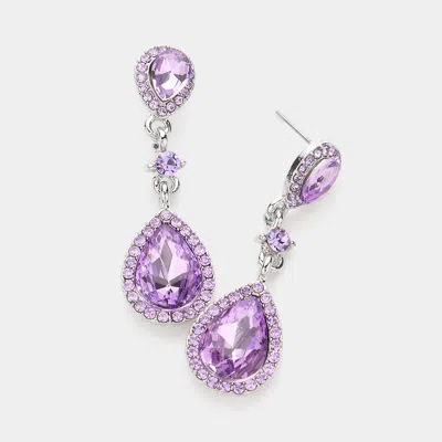 Fashnzfab Double Teardrop Stone Accented Dangle Evening Earrings In Purple