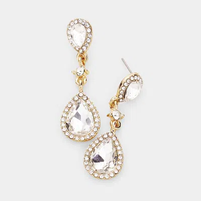 Fashnzfab Double Teardrop Stone Accented Dangle Evening Earrings In Silver