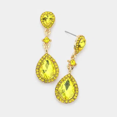 Fashnzfab Double Teardrop Stone Accented Dangle Evening Earrings In Yellow