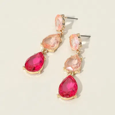 Fashnzfab Double Teardrop Stone Cluster Link Drop Evening Earrings In Pink