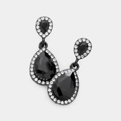 Fashnzfab Double Teardrop Stone Evening Earrings In Black