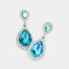 Fashnzfab Double Teardrop Stone Evening Earrings In Blue