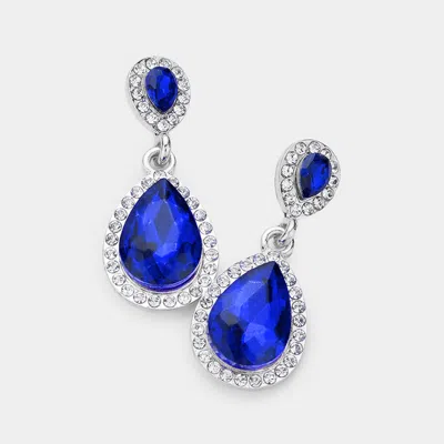 Fashnzfab Double Teardrop Stone Evening Earrings In Blue