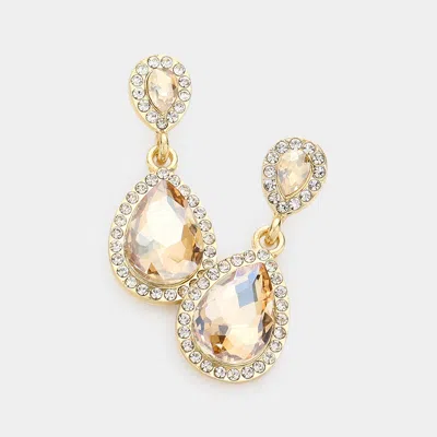 Fashnzfab Double Teardrop Stone Evening Earrings In Gold