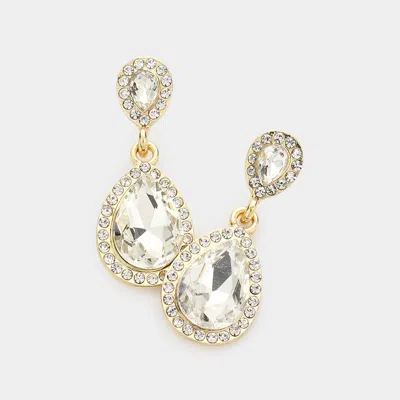Fashnzfab Double Teardrop Stone Evening Earrings In Gold