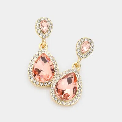 Fashnzfab Double Teardrop Stone Evening Earrings In Pink