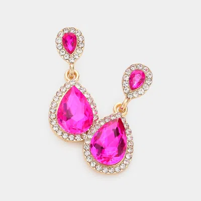Fashnzfab Double Teardrop Stone Evening Earrings In Pink