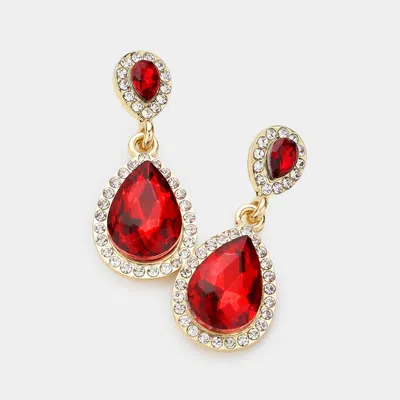 Fashnzfab Double Teardrop Stone Evening Earrings In Red