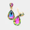 Fashnzfab Glass Crystal Double Teardrop Clip On Evening Earrings In Multi