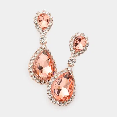 Fashnzfab Double Teardrop Stone Link Dangle Evening Earrings In Pink