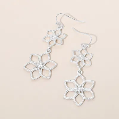 Fashnzfab Double Textured Open Metal Flower Link Drop Earrings In Silver
