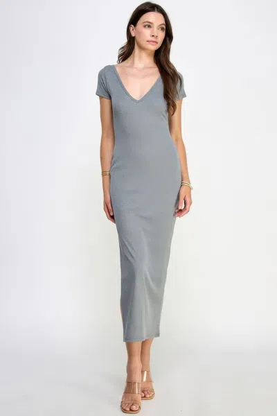 Fashnzfab Double V-neck Ribbed Maxi Dress