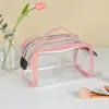 Fashnzfab Double Zipper Open Transparent Makeup Pouch Bag In Pink