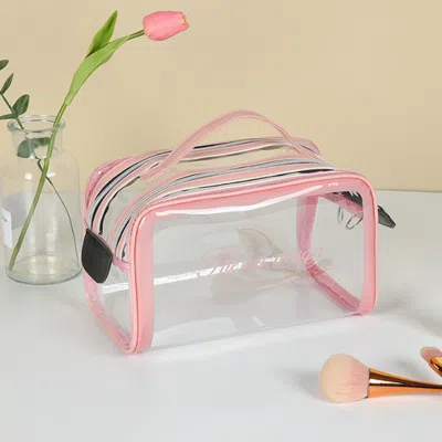 Fashnzfab Double Zipper Open Transparent Makeup Pouch Bag In Pink