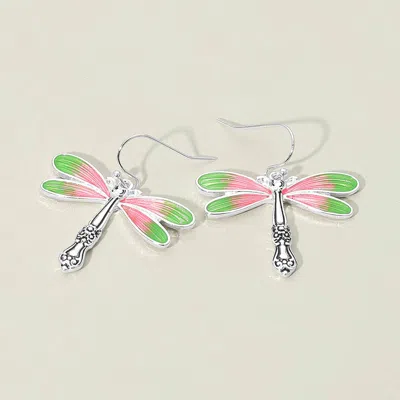 Fashnzfab Dragonfly Charm Drop Dangle Earrings Antique Silver, Pink In Multi