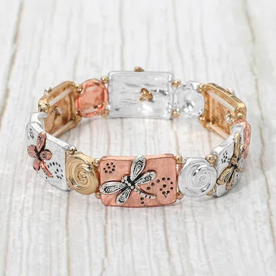 Fashnzfab Dragonfly Swirl Antique Metal Stretch Bracelet In Silver