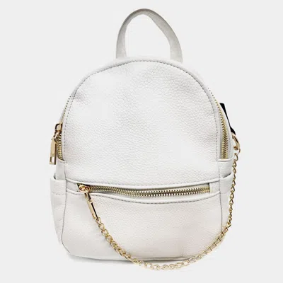 Fashnzfab Draped Chain Faux Leather Mini Backpack Bag In White