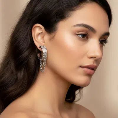Fashnzfab Draped Metal Chain Hoop Earrings In Metallic