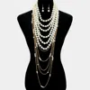 Fashnzfab Draped Multi-layer Pearl Strand Bib Necklace In Metallic