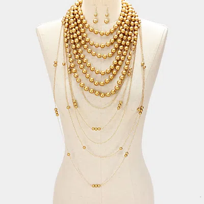 Fashnzfab Draped Multi-layer Pearl Strand Bib Necklace