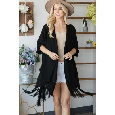 Fashnzfab Draped Poncho Cardigan With String Detail In Black