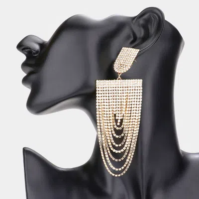 Fashnzfab Draped Rhinestone Pave Dangle Evening Earrings In Gold