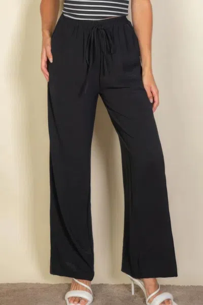 Fashnzfab Drawstring Waist Wide Leg Minimalist Pants In Black