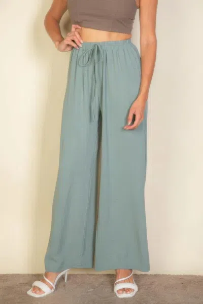 Fashnzfab Drawstring Waist Wide Leg Minimalist Pants In Green