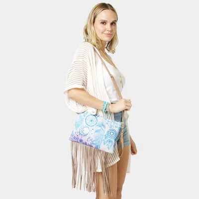 Fashnzfab Dream Catcher Print Tassel Wristlet Clutch / Crossbody Bag In Blue