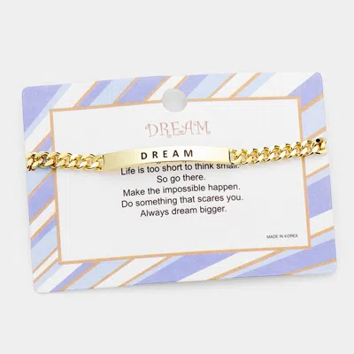 Fashnzfab Dream Curved Metal Bar Message Bracelet Gold In Silver