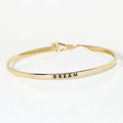 Fashnzfab Dream Engraved Thin Brass Metal Bangle Bracelet Gold