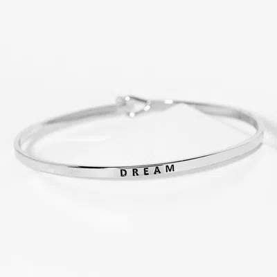 Fashnzfab Dream Engraved Thin Brass Metal Bangle Bracelet Rhodium In Metallic