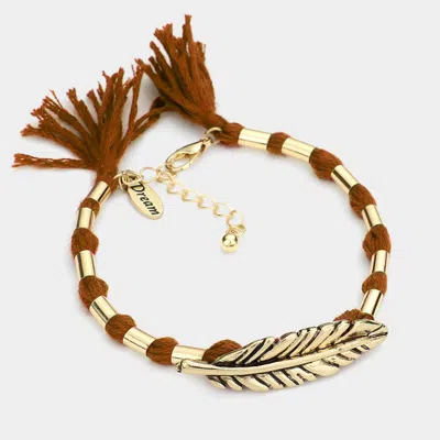 Fashnzfab Dream Feather Accented Thread Tassel Bracelet In Multi