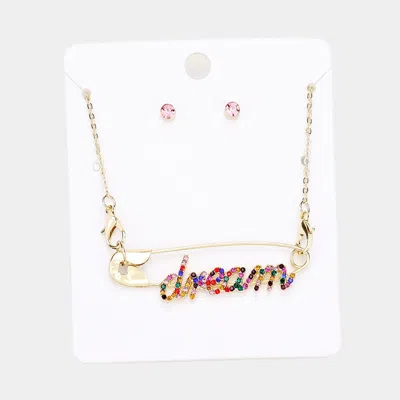 Fashnzfab Dream Rhinestone Pave Safety Pin Pendant Necklace In Multi