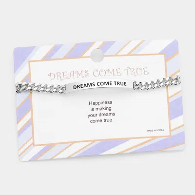 Fashnzfab Dreams Come True Curved Metal Bar Message Bracelet Rhodium In Multi