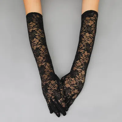 Fashnzfab Dressy Floral Lace Long Wedding Gloves In Black