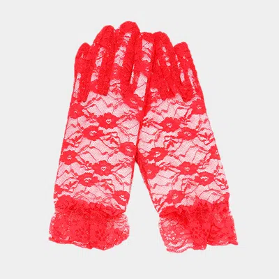 Fashnzfab Dressy Floral Lace Wedding Gloves In Red