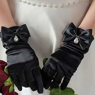 Fashnzfab Dressy Satin Feel Pearl Charm Bow Accent Gloves In Multi