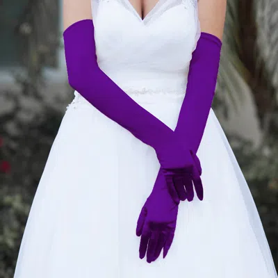 Fashnzfab Dressy Satin Long Wedding Gloves In Purple
