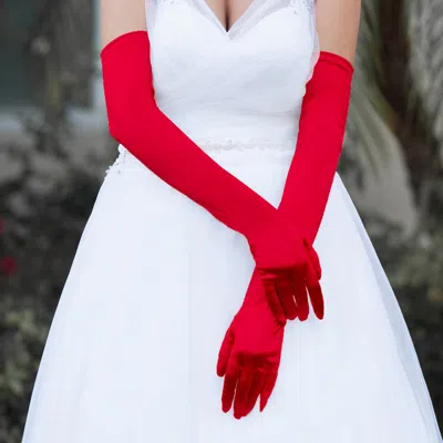 Fashnzfab Dressy Satin Long Wedding Gloves In Red